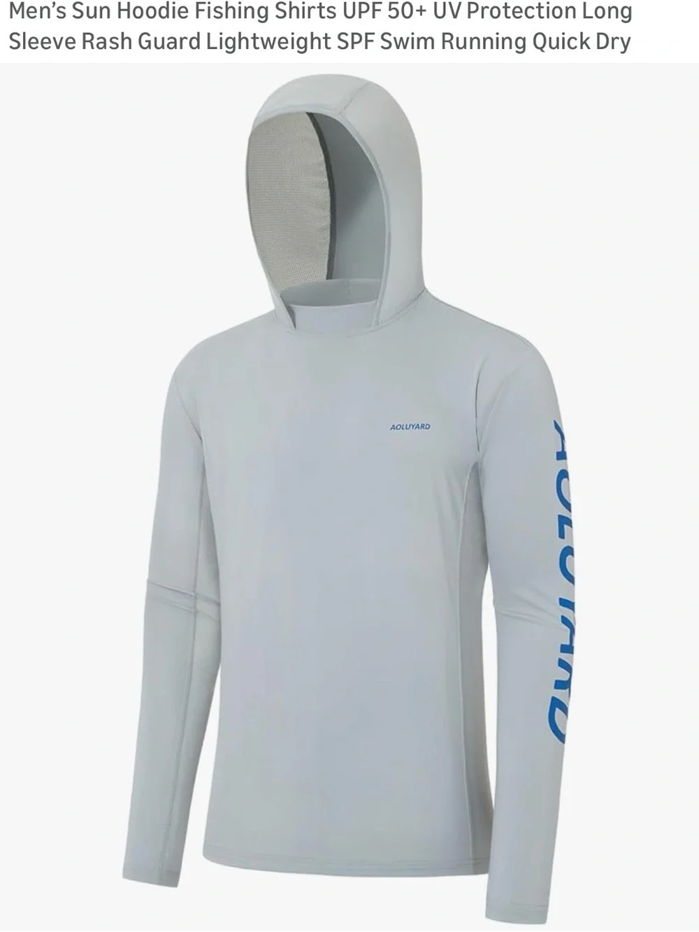 🍎AOLUYARD  Men's Light Gray Sun Hoodie fishing shirt UPF 50+UV  size L NWT